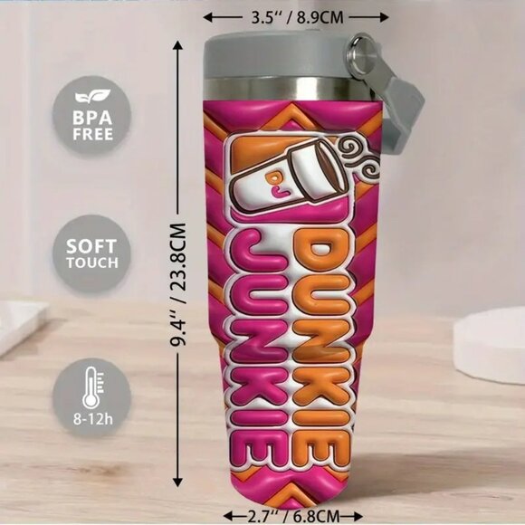 Dunkie Junkie Large 30oz Hot/Cold Travel Tumbler for Dunkin' Donuts Coffee Lover - Picture 5 of 8